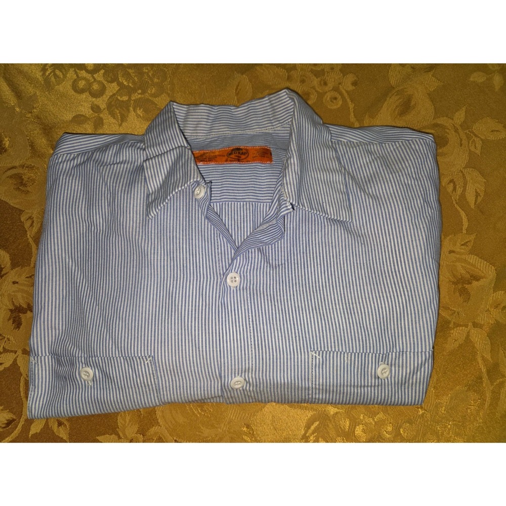 Red Kap Mens XL Long Sleeve Striped Work Shirt Blue White Button Down SL10WB - Picture 10 of 10